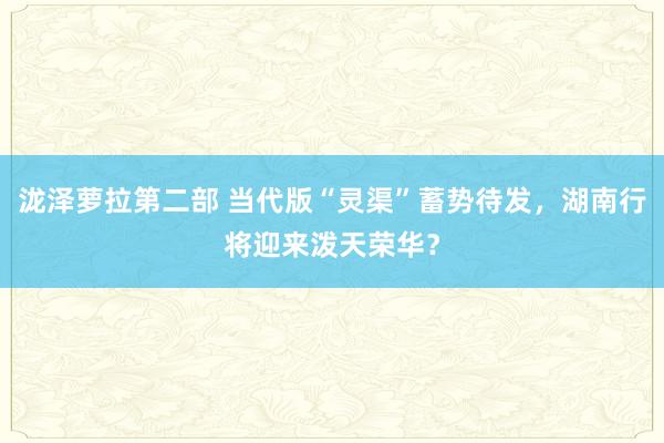 泷泽萝拉第二部 当代版“灵渠”蓄势待发，湖南行将迎来泼天荣华？